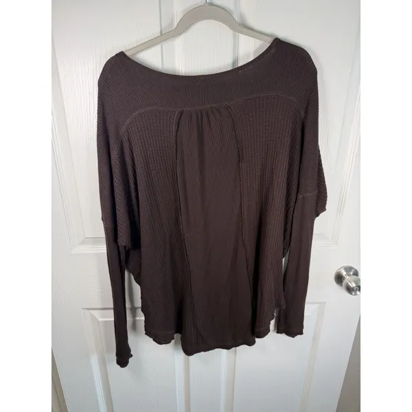 Free People Small Leo Henley Waffle Flow Tunic Brown Y2K Babydoll - Image 8