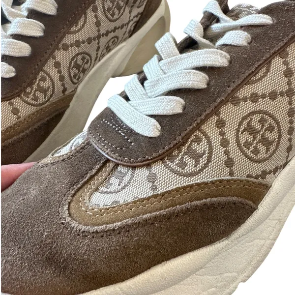 Tory Burch Good Luck T-Monogram Trainer Brown Suede Chunky Sneakers 8.5 - Image 11