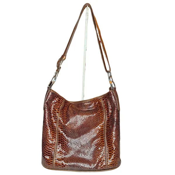 Vintage Brighton Set Brown Snake Print Purse Bag Slouchy Leather Matching Wallet - Image 3