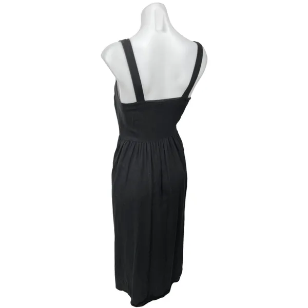 ASOS Black Linen Sleeveless Sweatheart Neck Button Down Midi A Line Tank Dress 4 - Image 2