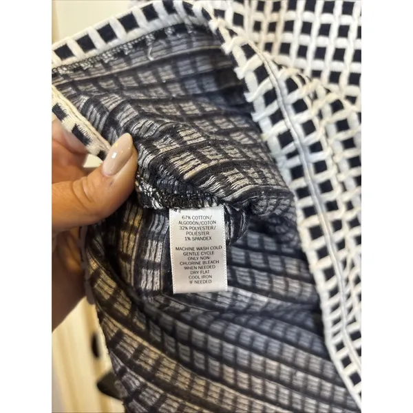 Lou & Grey Black White Grid Pattern Textured Hi-Low Hem Blouse Top Medium Shirt - Image 5