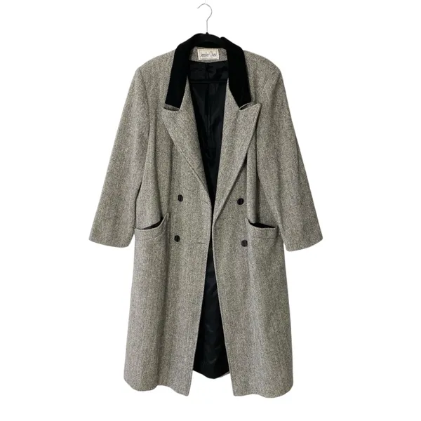 VINTAGE JENNIFER CHASE Wool Herringbone Longline Pea Coat Jacket - Image 3