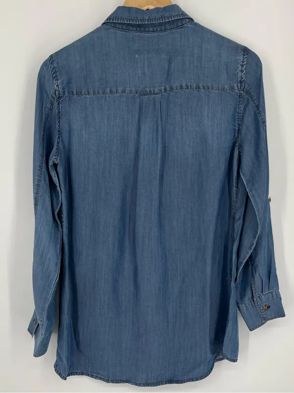Coldwater Creek Lyocell Chambray Long Sleeve Roll Tab Shirt Women’s Size Small - Image 7