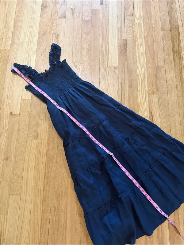 Quince Deep Navy European Linen Smocked Midi Dress Sz S - Image 3