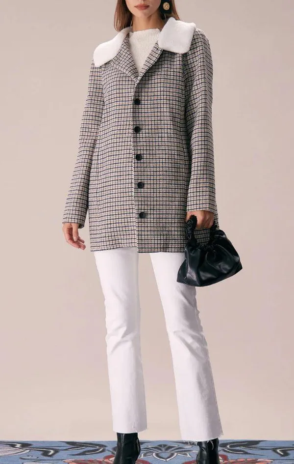 Rihoas Khaki Lapel Single Breasted Plaid Blazer - Image 2
