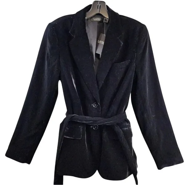 Lauren Ralph Lauren Belted Velvet Blazer Size 4 New with Tags - Image 2