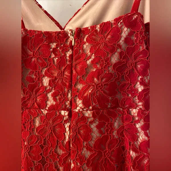 Lulus Red Lace Bodycon Dress Medium - Image 4