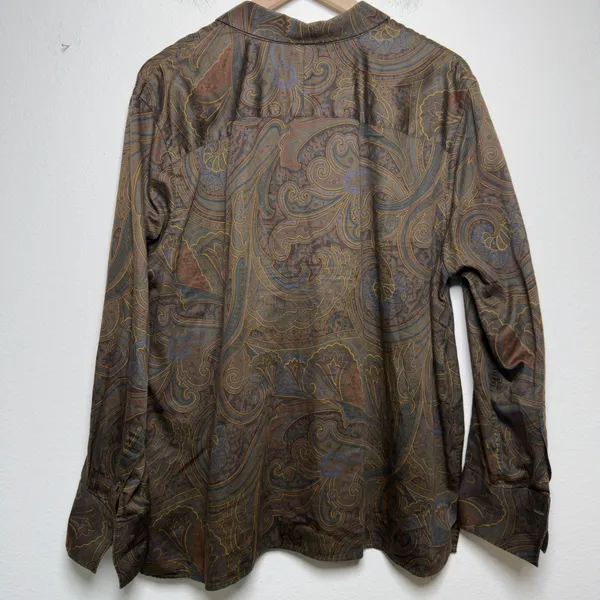 Lauren Ralph Lauren Women 100% Cotton Shirt 2X Brown Paisley Long Sleeve Button - Image 4