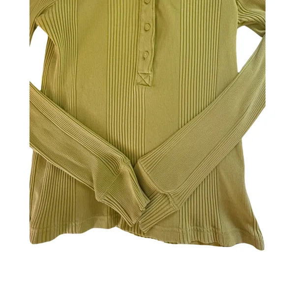 Aerie Top Womens Size M Ribbed Henley Long Sleeve Green Y2K Casual Comfort - Image 7