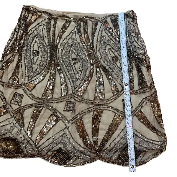 Free People Daydreaming Embellished Mini Beaded Skirt Antique Gold‎ Sz 0 - Image 10