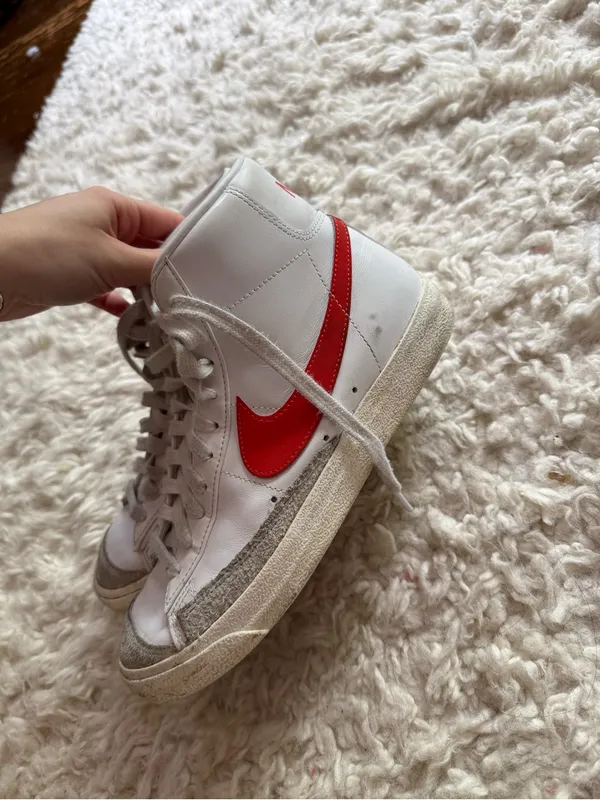 Nike Blazer Mid Vintage White Red Swoosh Sneakers - Image 3