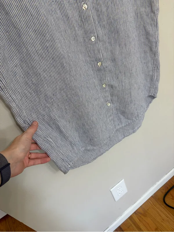 Tahari 100% Linen Button Down Boxy Shirt Dress Blue and White Pinstripe - Size S - Image 5