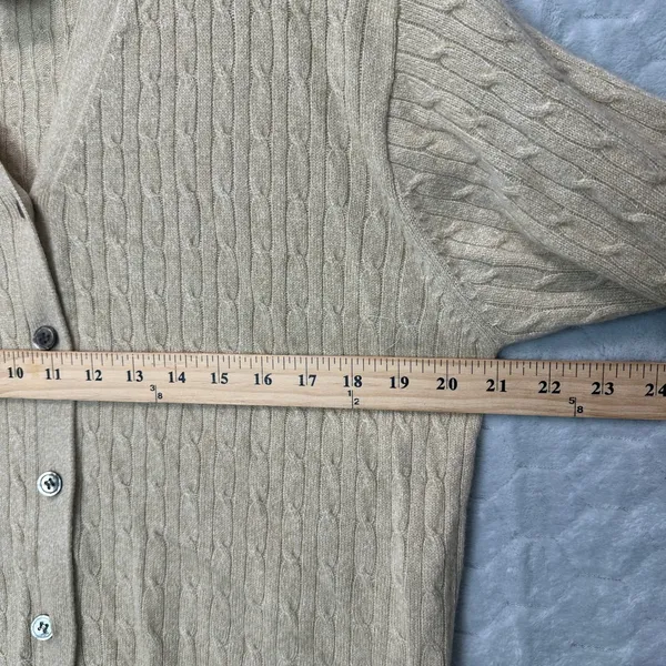 Vtg Mondi Women Cardigan Beige L 100% 2-Ply‎ Cashmere Cable Knit Quiet Luxury - Image 5