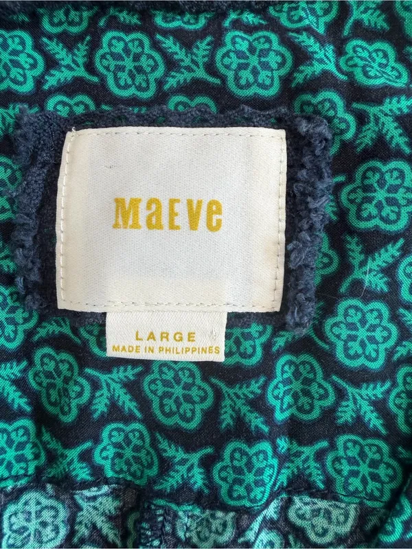 Anthropologie Maeve Geoscope button up tie waist jumpsuit. Green and Navy - Image 5