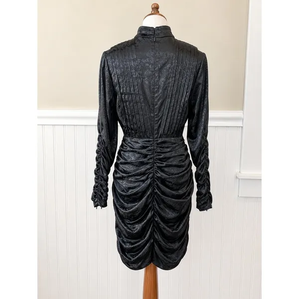 Tuckernuck Dress Hunter Bell Black Jacquard Ruched Mock Neck Mini Dress Size 2 - Image 3