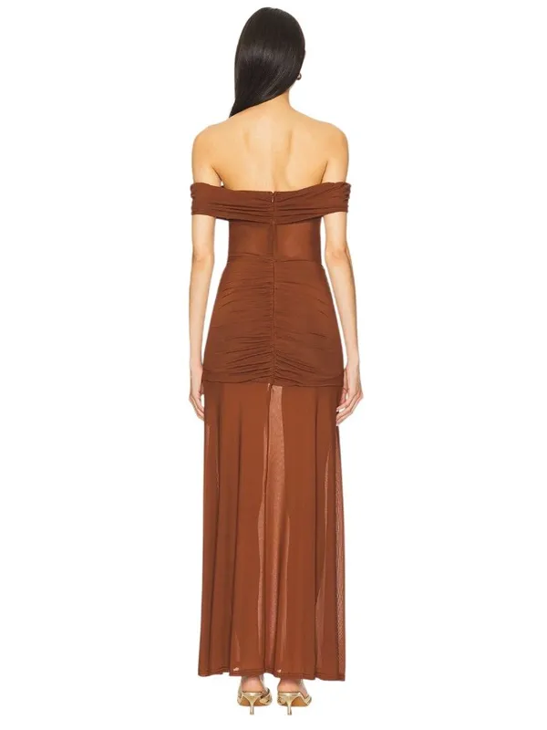 Runaway The Label Meila Maxi Dress in Espresso XSmall New Womens Jersey Mesh - Image 2