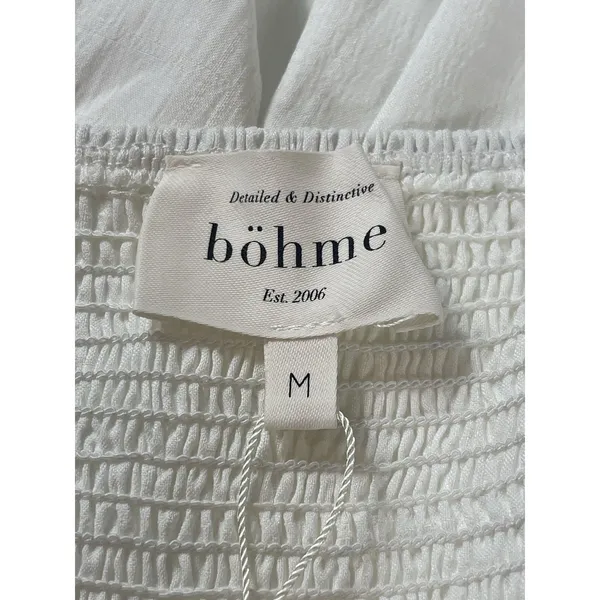 Bohme White Cottagecore Puff Sleeve Dress M Smocked Babydoll NWT Tiered - Image 7