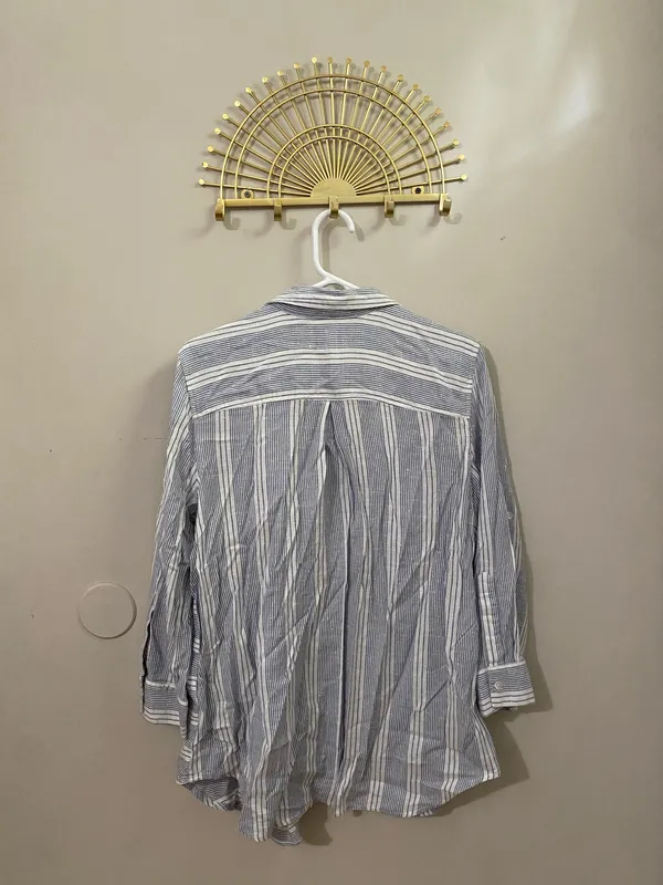 intro. Light Blue and White Striped Women's Button-Down Shirt - Image 2