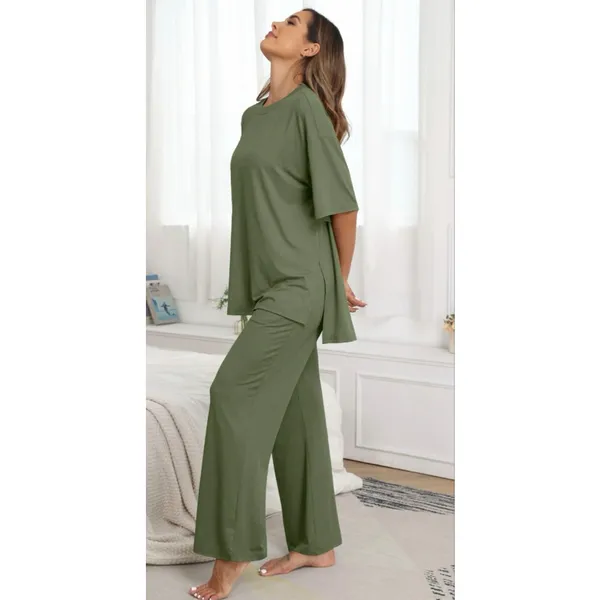 NEW Soft 2 Pc Lounge Set Pajamas Knit Short Sleeve Top & Long Pants M - Image 6