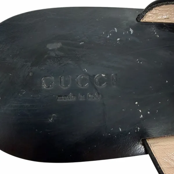 Gucci Black Leather Thong Sandal Gold Double G Logo Size 36.5 - Image 13