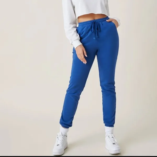 SHEIN BASICS Drawstring Waist Solid Blue Sweatpants - Image 2