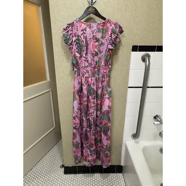 CIEBON Jennsen Ruched Flutter Sleeve Maxi Dress In Pink Size Small Floral - Image 4