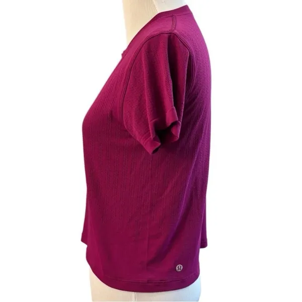Lululemon Train to Be Short Sleeve *Stripe Rain Stripe Deep Fuschia - Image 3
