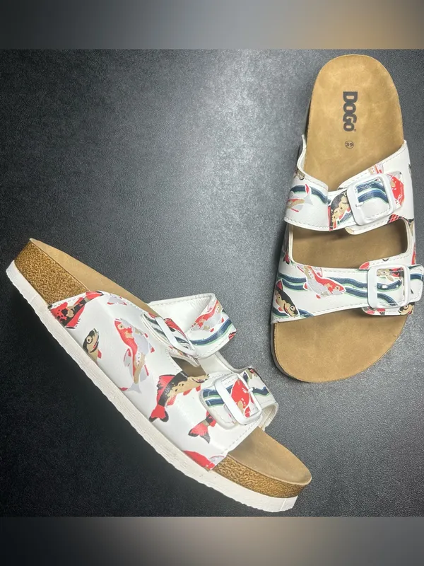 Dogo Women’s Size 39 EU US 8.5 Vegan Leather White Koi World Design Sandals - Image 2