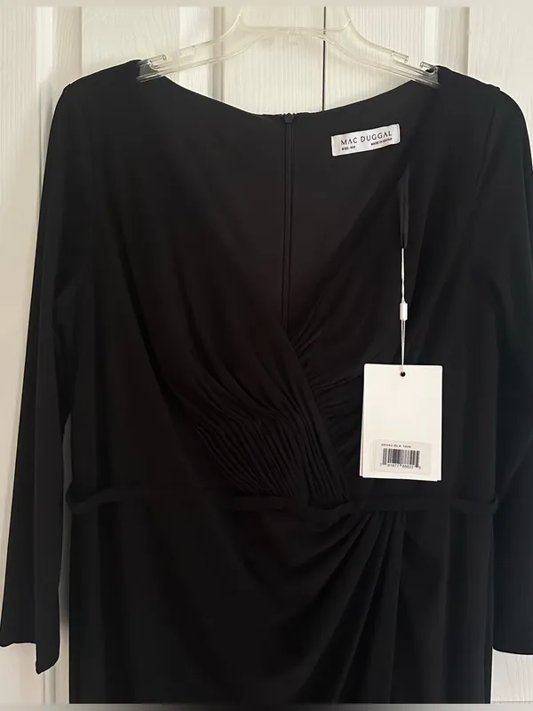 Mac Duggal Black V-Neck Long Sleeve Maxi Evening Gown Dress Plus 16W NEW 68442 - Image 6