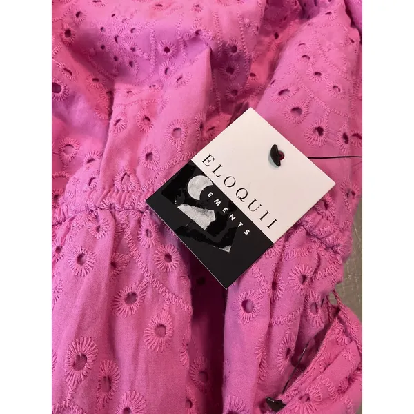 ELOQUII Elements Pink Eyelet Lace Tiered Midi Dress ‎ Belted Size 16 - Image 10