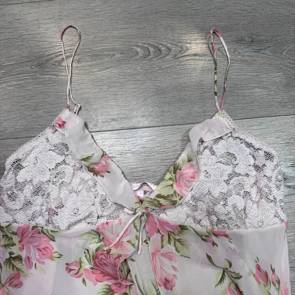 Y2K Victoria's Secret Pink Floral Rose Lace Babydoll Tank Sleepwear Medium 2002‎ - Image 4