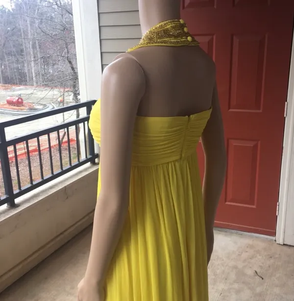Dusk Collection by shella yen Yellow Beaded Halter Empire-Waist Maxi Dress - Image 7
