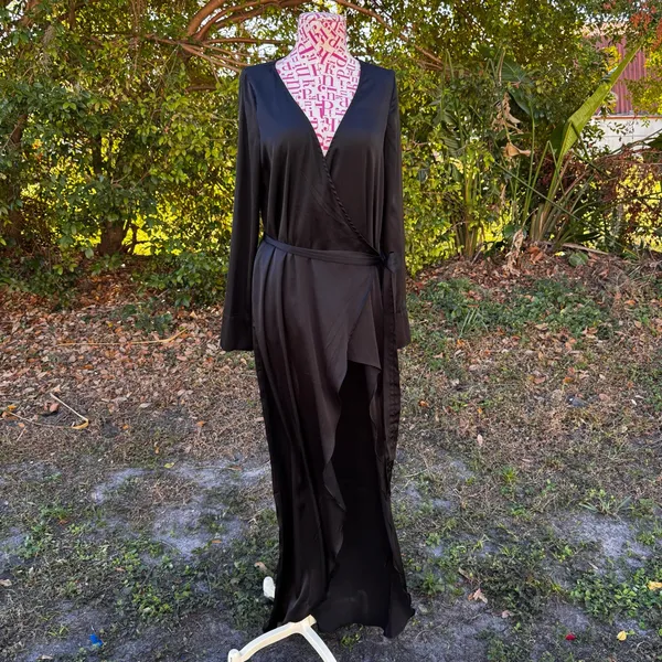 For Love & Lemons X‎ Jaime King La Lydia Wrap Dress Black Satin High Slit Size S - Image 4