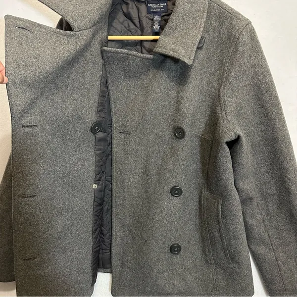 American Eagle Womens Pea Coat Wool Double Breasted Grey Size L - Image 3
