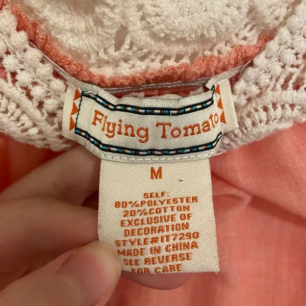 Vintage Flying Tomato women’s peach cream embroidered‎ loose fit blouse medium - Image 3