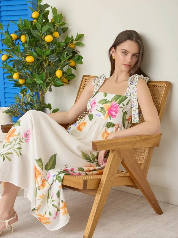 NWT Blu Pepper Off White Floral Tie Strap Empire Waist Midi Dress – Medium - Image 6
