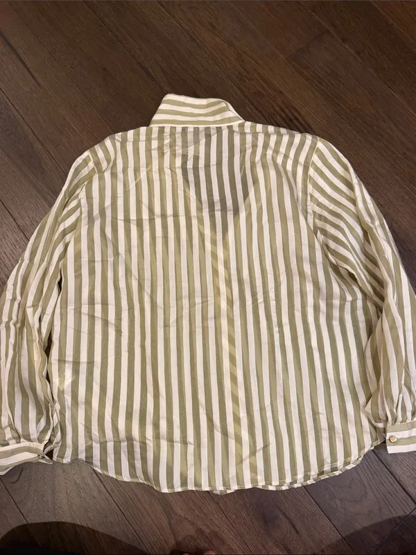 Zara Striped Green & Cream Button-Up Women's Shirt Size XL NWT - C30-139 - Image 6