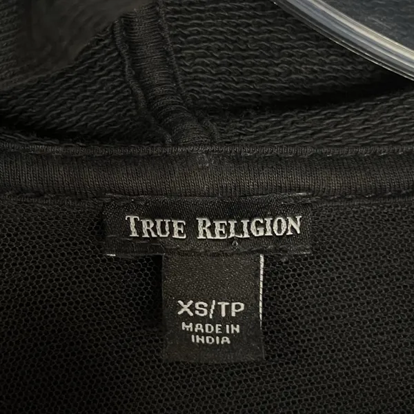 True Religion Full Zip Up Distressed Destroy Hoodie Black Ripped Mesh Goth Emo - Image 6