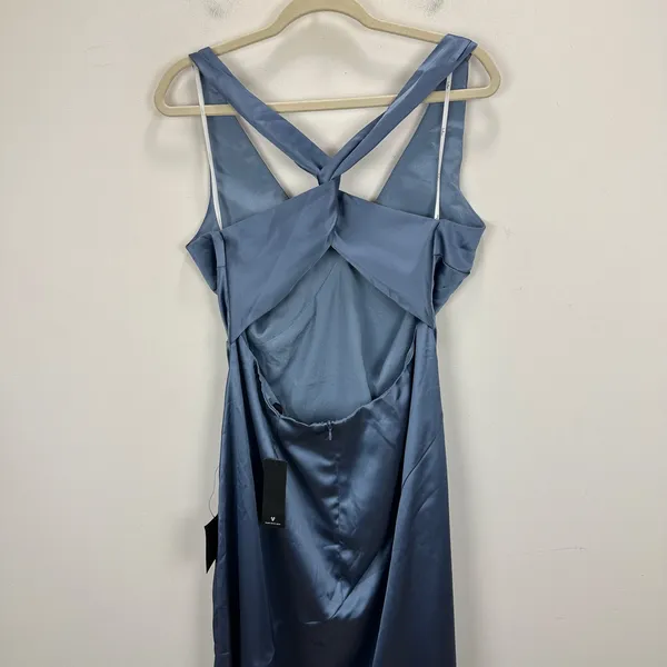 Lulus Purely Elegant Slate Blue Satin Twist Back Maxi Dress Long Formal XL NWT - Image 9