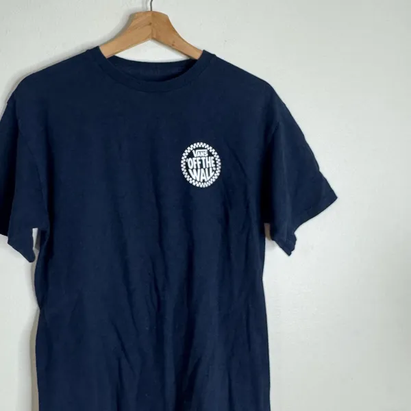 Vans Shirt Medium Navy Off The Wall Checkerboard Graphic Short Sleeve - Image 3