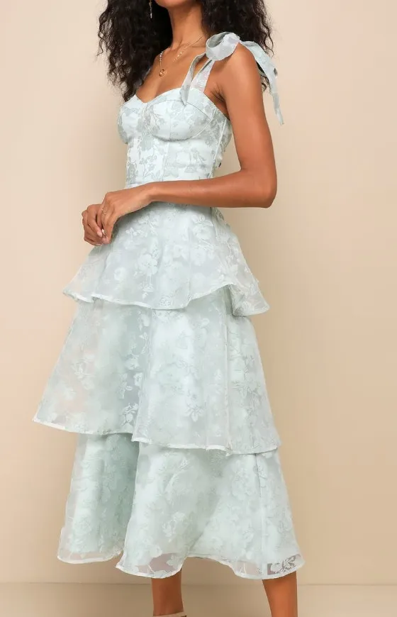 Lulus Glamorous Sweetie Tie-Strap Bustier Midi Dress in Sage Green Burnout - Image 2