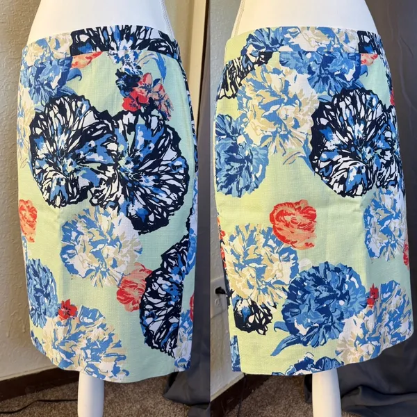 J.Crew Womens Floral Cotton Pencil Skirt‎ Mint Blue Green Size 8 - Image 7