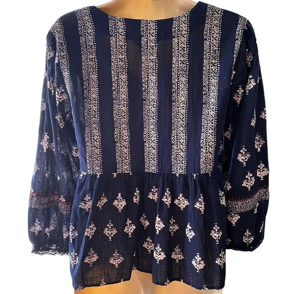 LUCKY BRAND Blue Boho Bandana Bohemian Pullover Blouse ~ Women's SMALL - Image 5