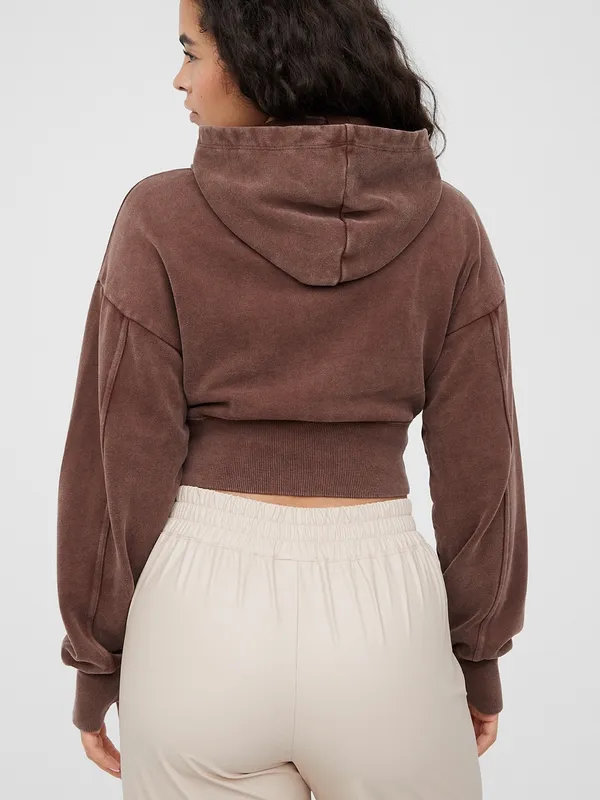 OFFLINE By Aerie Throw-Back Cropped Hoodie Women’s Size XS Brown Athletic Hoodie - Image 2