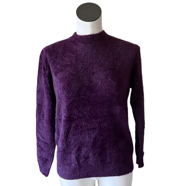 NWOT ZARA Super Soft Fuzzy mock Neck Sweater Pullover Burgundy Medium - Image 3