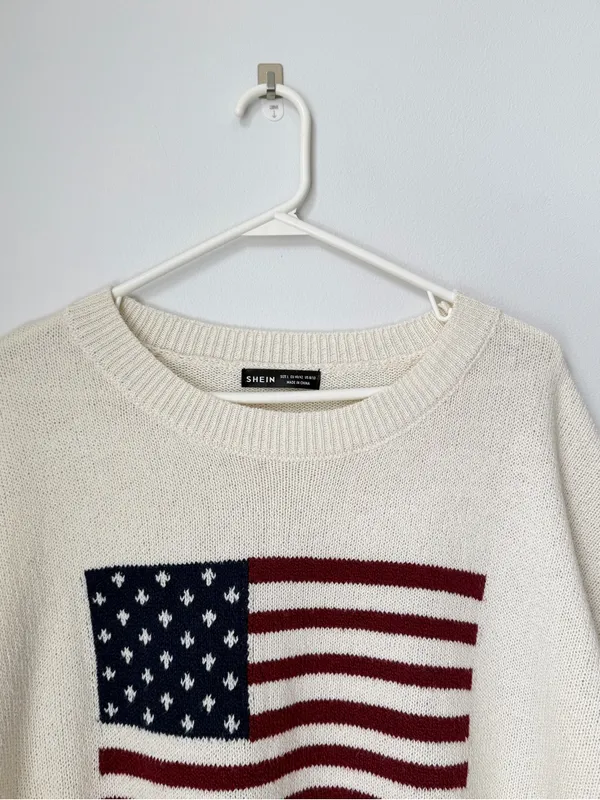SheIn American Flag Oversized Crewneck Sweater Size Large - Image 3