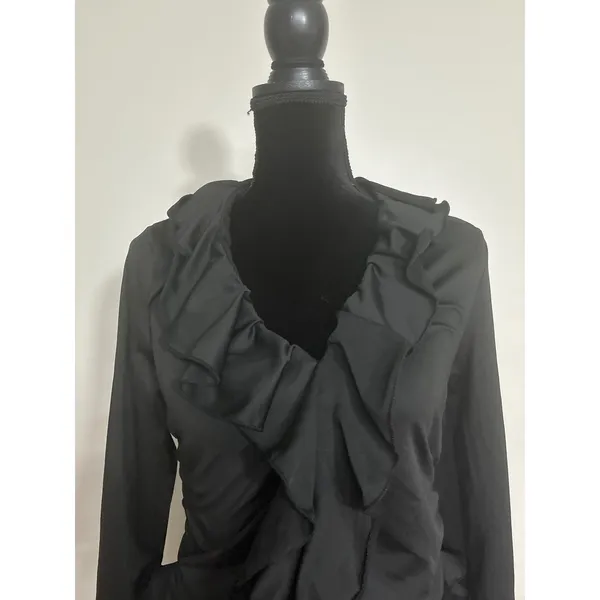 Women's Black Ruffle V-Neck Peplum‎ Long Sleeve Blouse Top Ruched Sexy XL 12 - Image 2