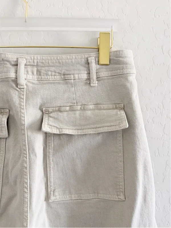 ZARA High Waisted Marine Cargo Jeans Raw Hem Khaki Beige Wide Leg Retro‎ Size 14 - Image 14