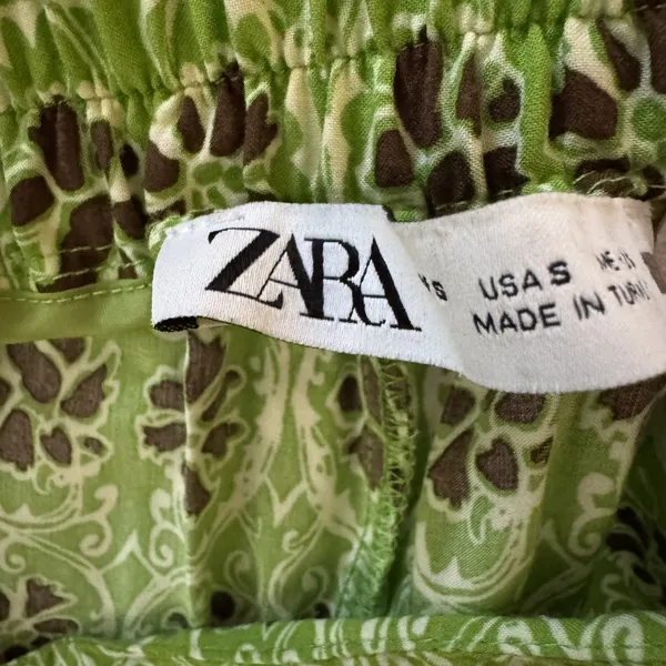 Zara Women's‎ Pants Y2K Wide Leg Pull On Hippie Floral Boho Green Brown Small - Image 7