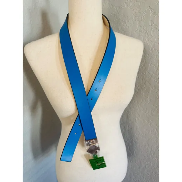 Kate Spade Reversible Spade Leather‎ Belt, Blue/White, Medium, NWT - Image 2